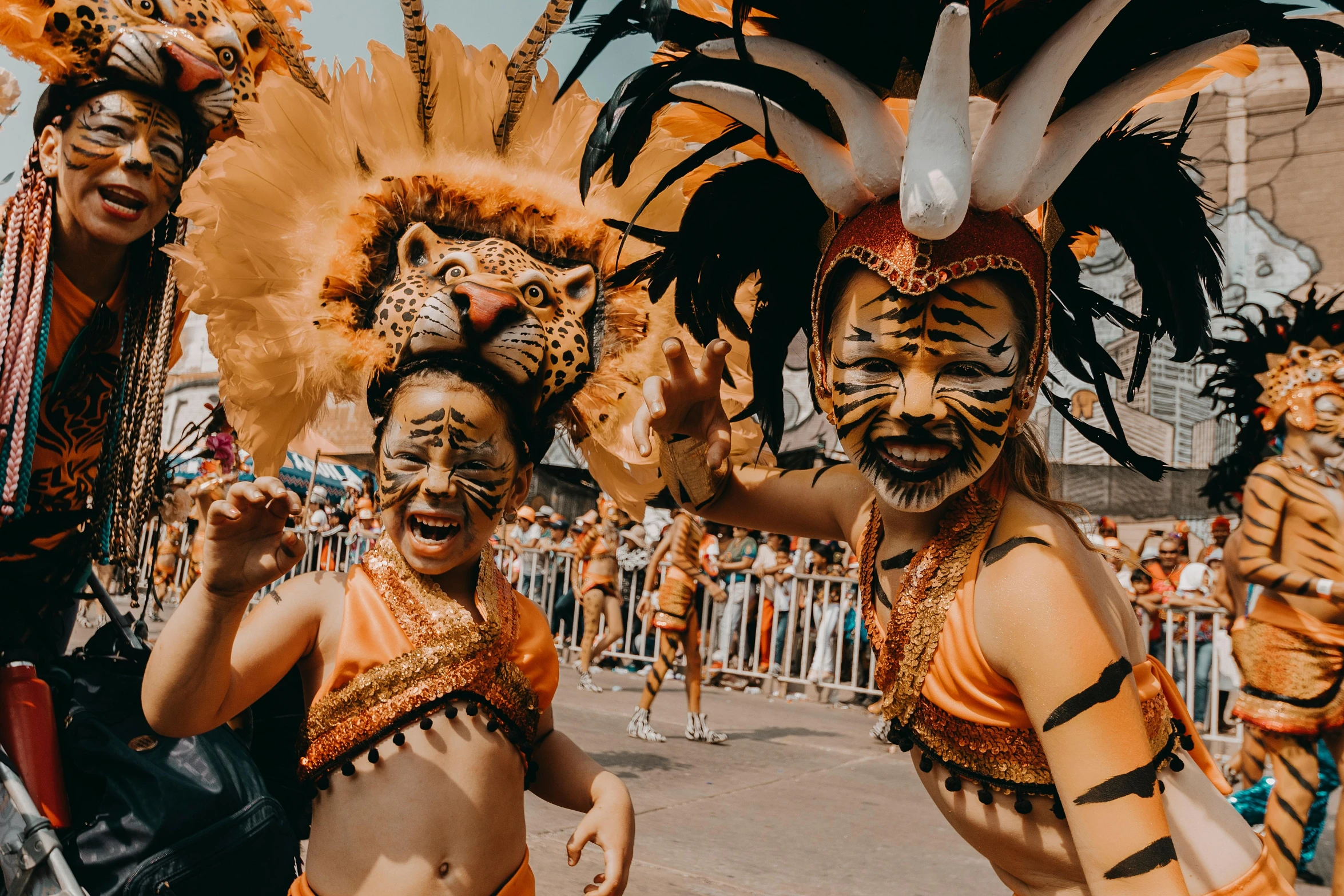 a group of people in costumes standing around