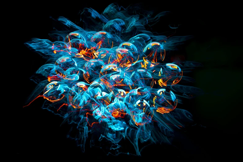 the image shows a dark background with a mixture of bubbles