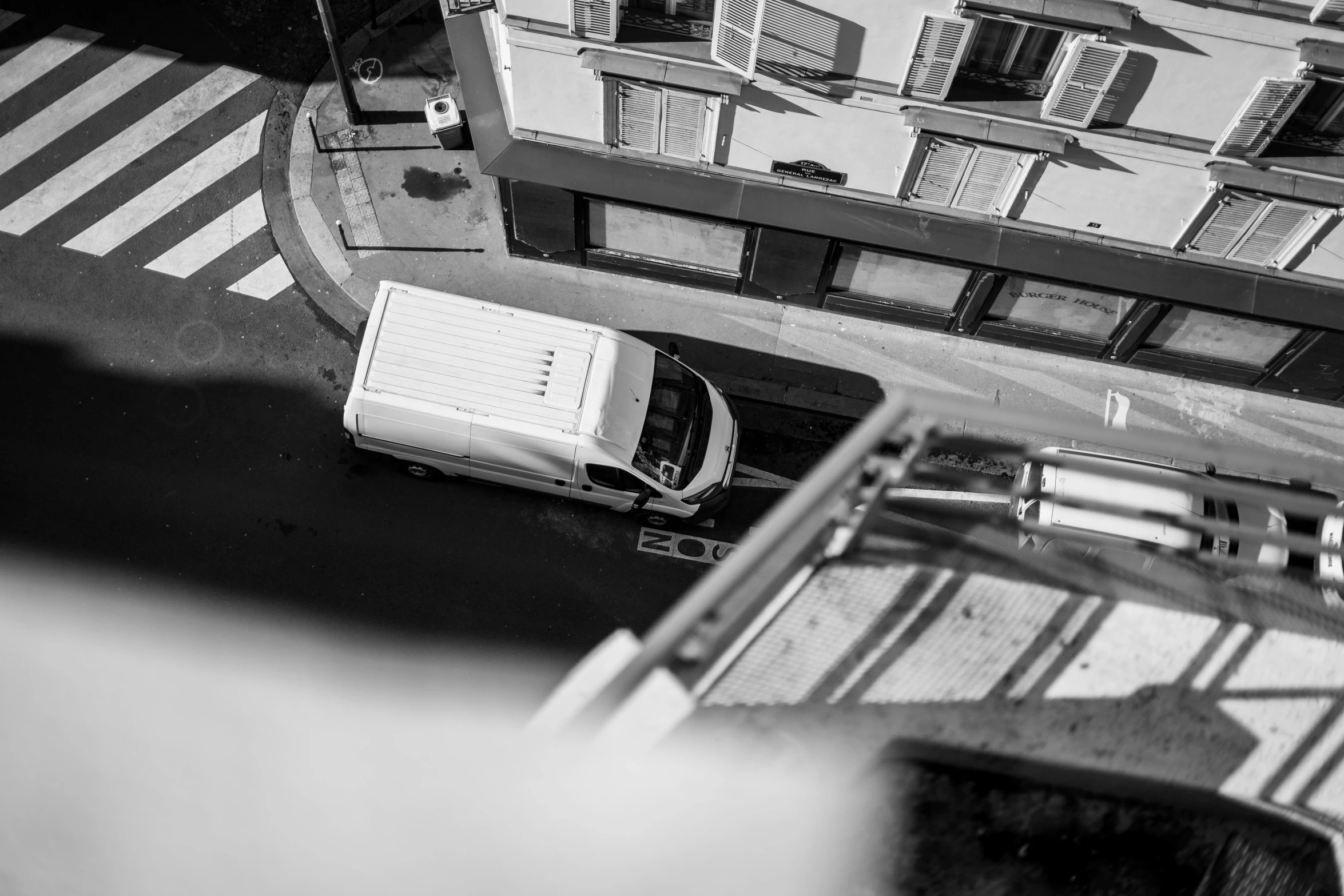 the overhead view shows an overpass, with an empty van