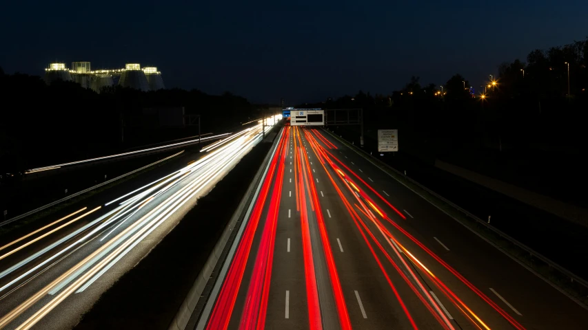 blurry po of the road at night, with long exposure