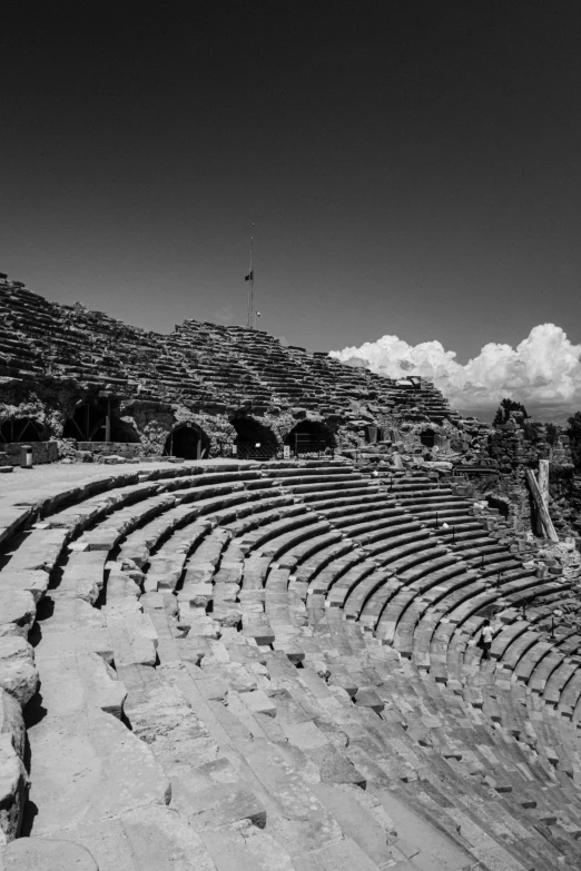 black and white pograph of an empty outdoor theater