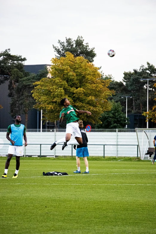 some players are on the grass playing with ball