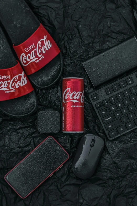 various accessories including a red coca cola can