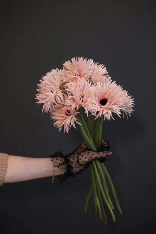 a female hand holding a bouquet of flowers