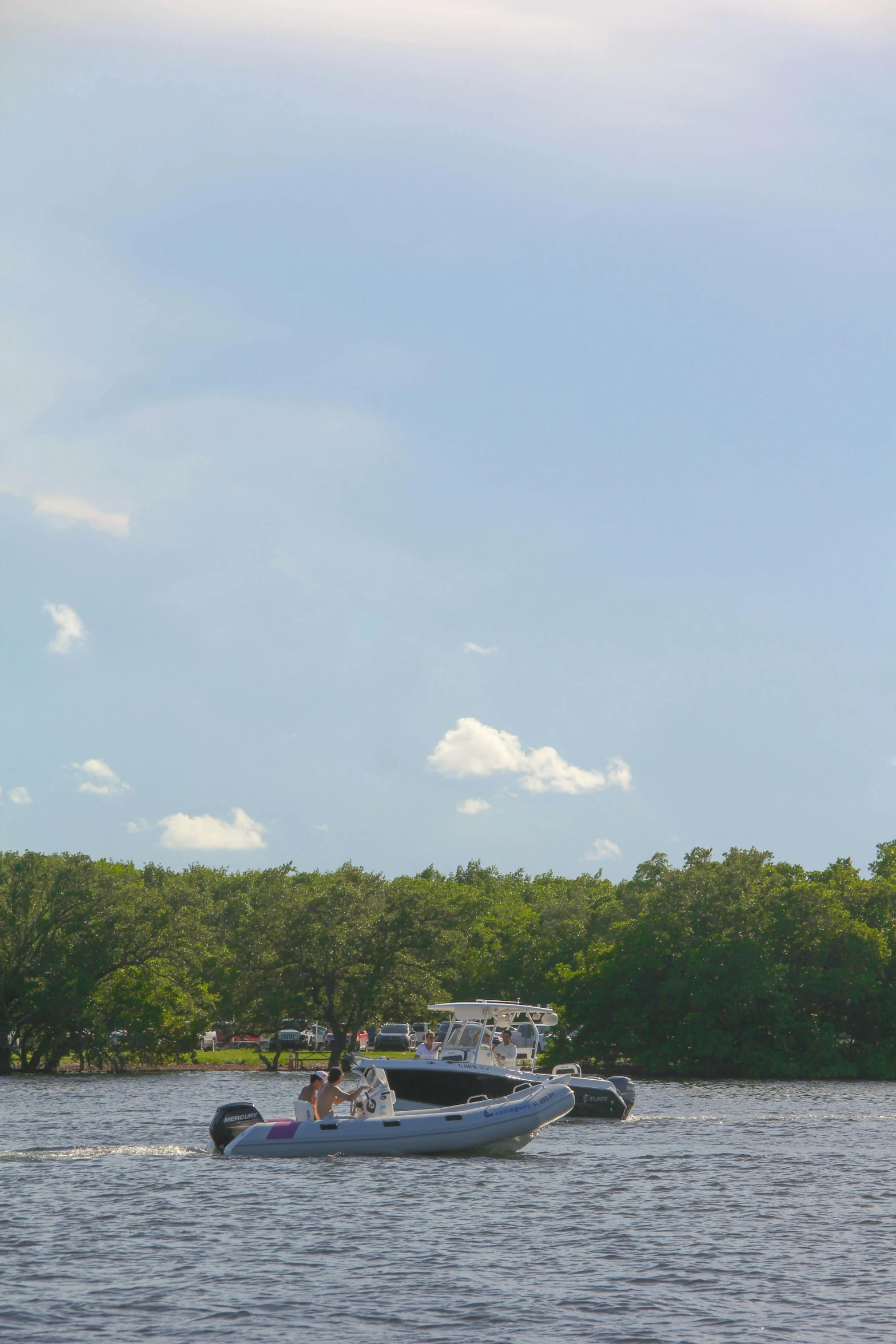 there are people in boat on the water