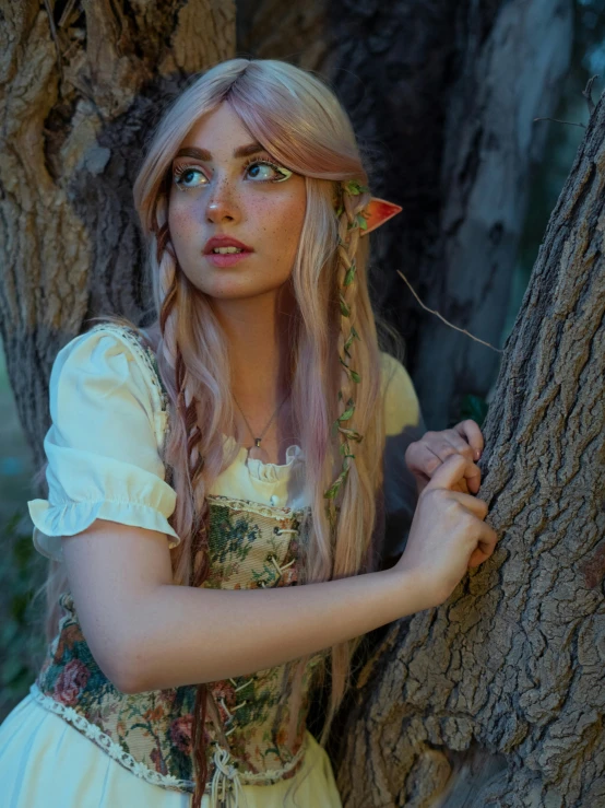 a beautiful woman in a dress and bow on her head