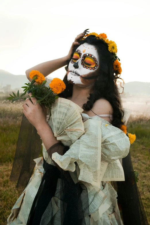 a woman with a face painted with flowers