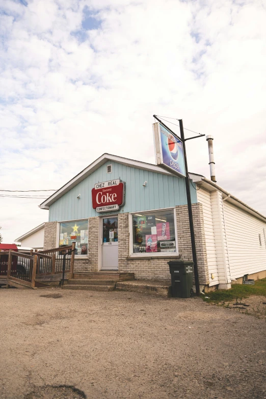 the exterior of a store on a cloudy day