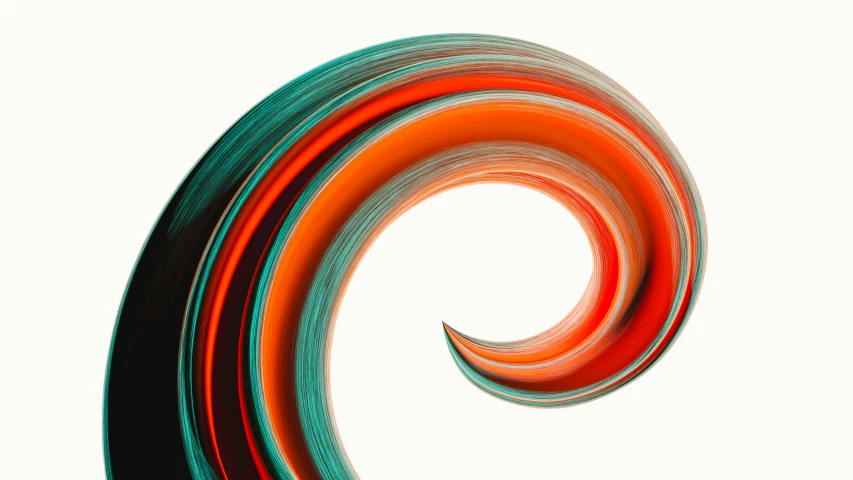 the spiral of red and green colored material on white