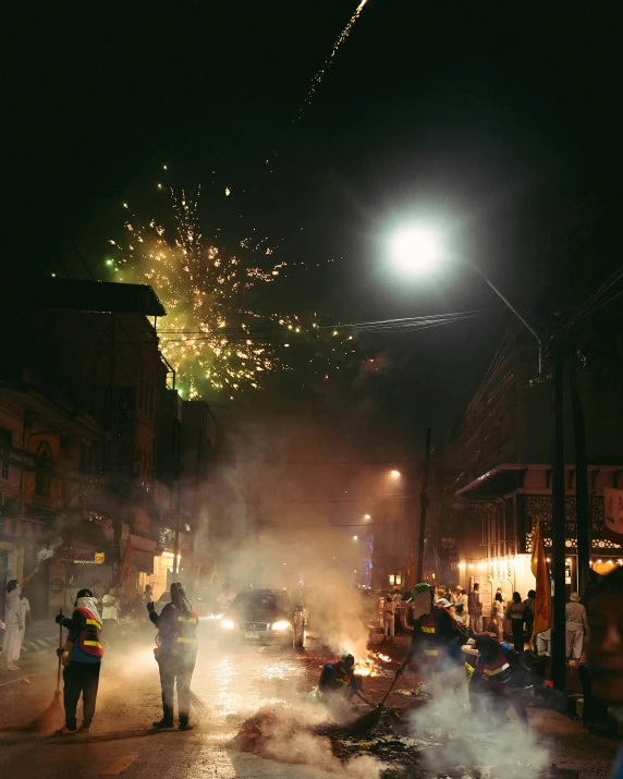 an fireworks display is shown in the night sky