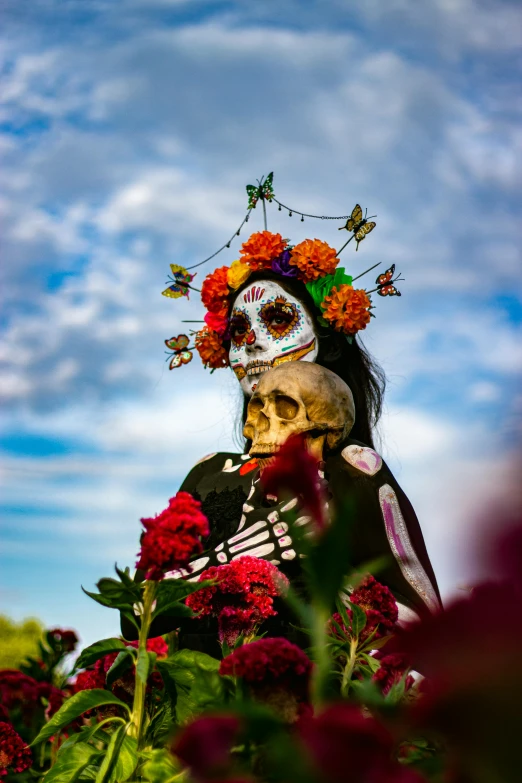 a woman with floral wreath on her head