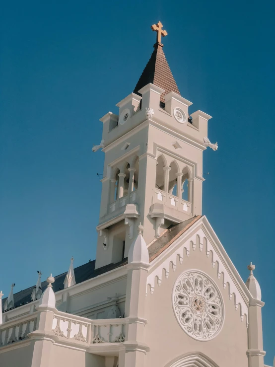 a church with a clock built into it's side