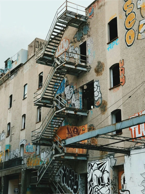 graffiti painted on the walls and a stairwell