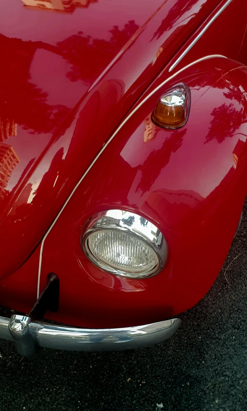 a closeup of the front end of a classic beetle