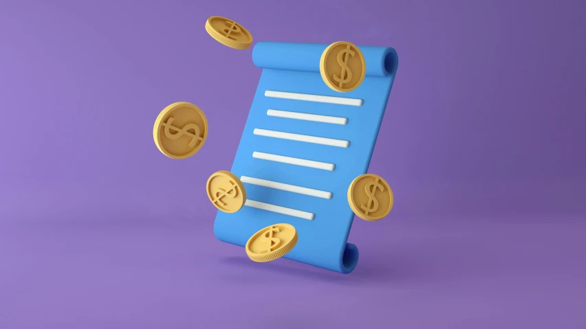 a blue paper roll with coin sitting on top