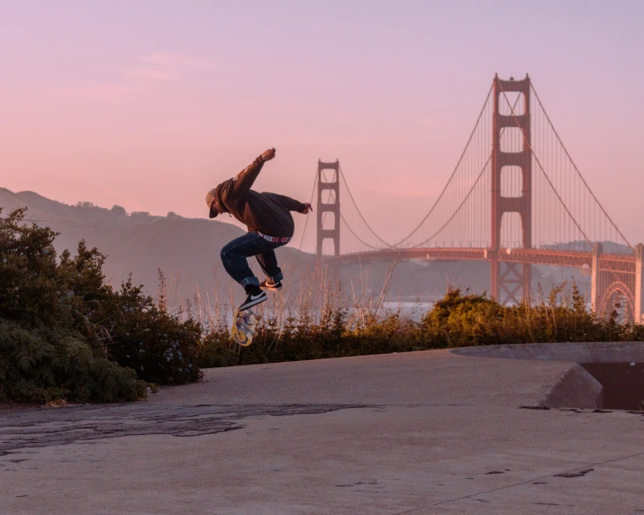 there is a skateboarder that is in the air