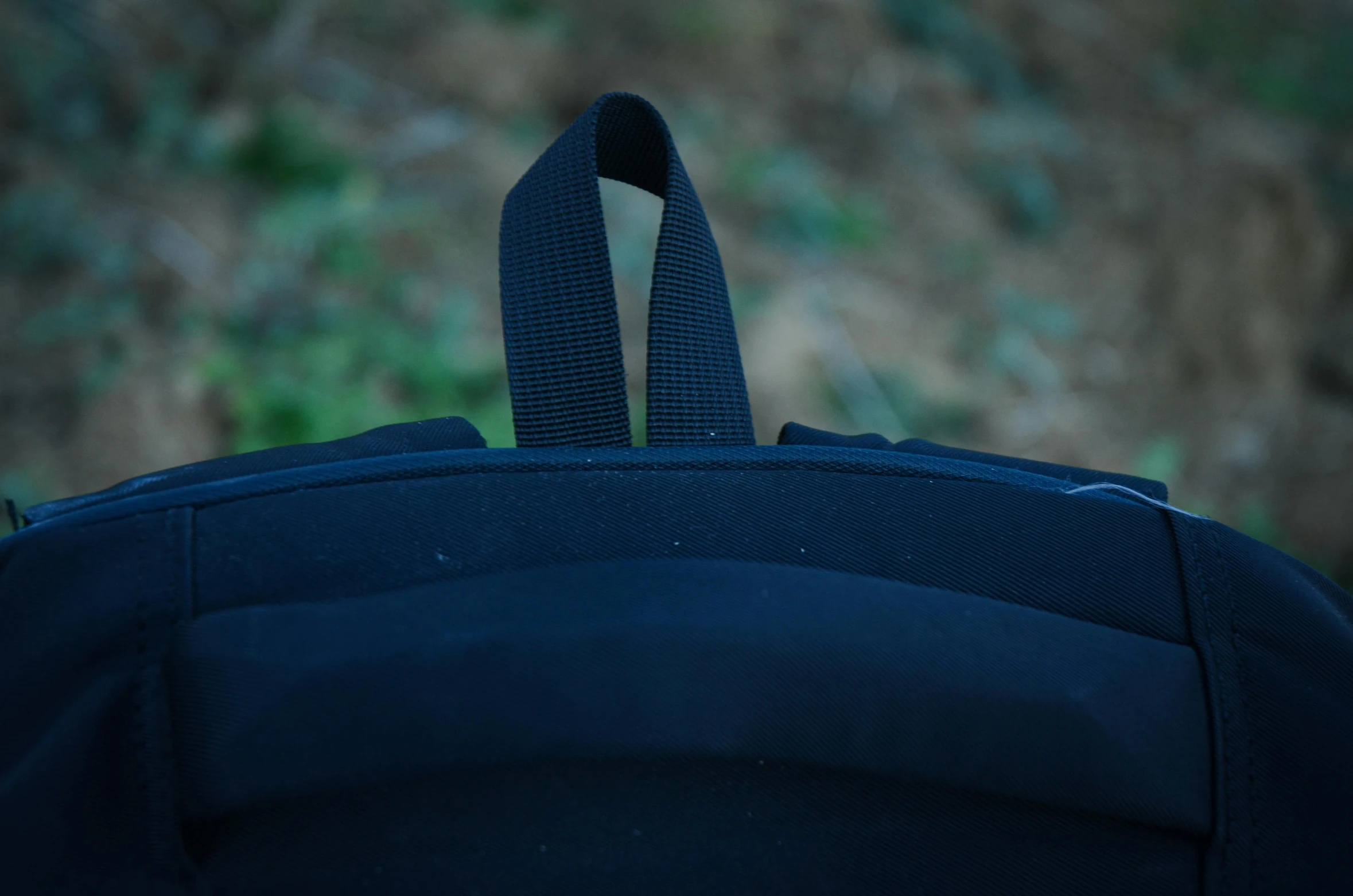 a close up of a backpack near some grass