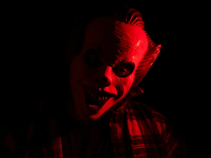 a man with a creepy mask in the dark
