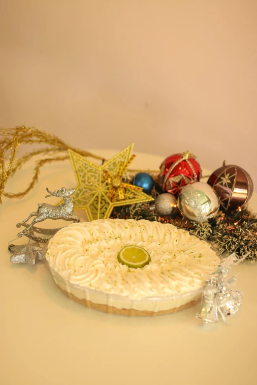 a cake with icing and decorations on the side