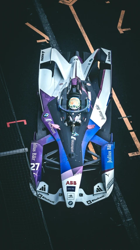 the front view of a race car, from above