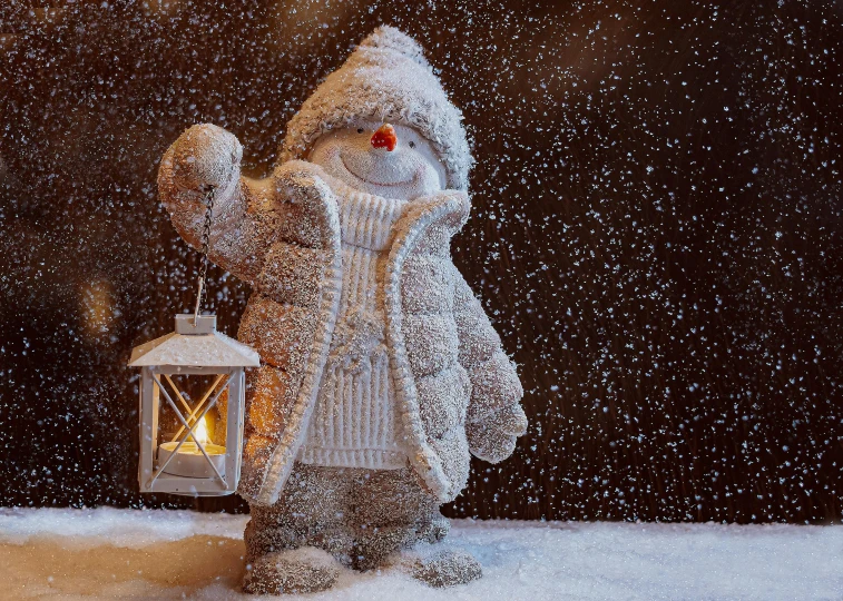 a light sculpture is standing in a snowy field