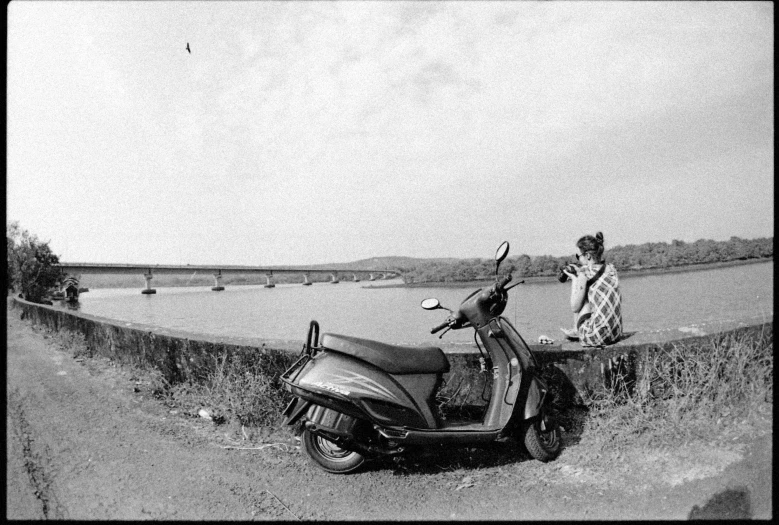 a motorcycle parked on the side of the road