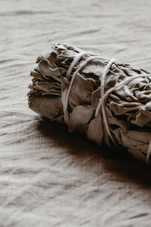 a close up of a rolled up material on a sheet