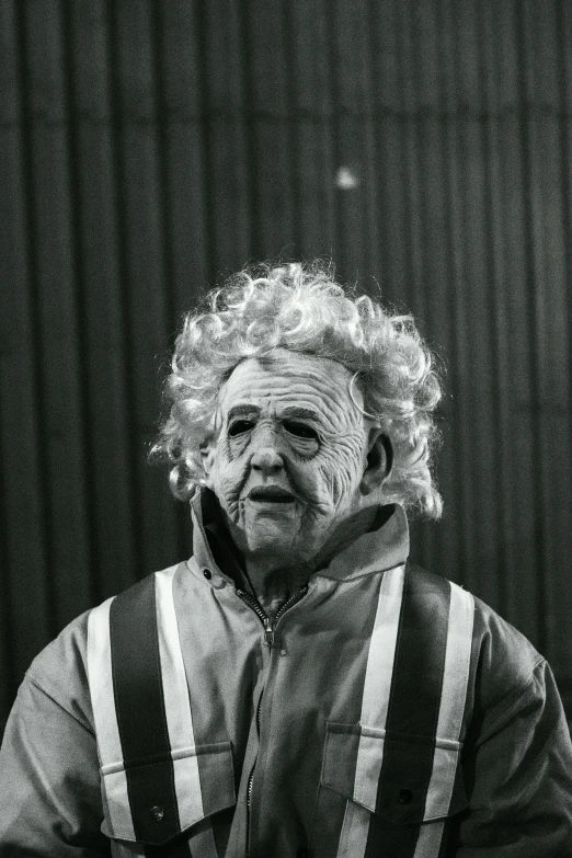 a man with curly hair and a beard wearing an all - weather jacket