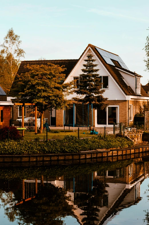 the view of the building and the lake in front of it