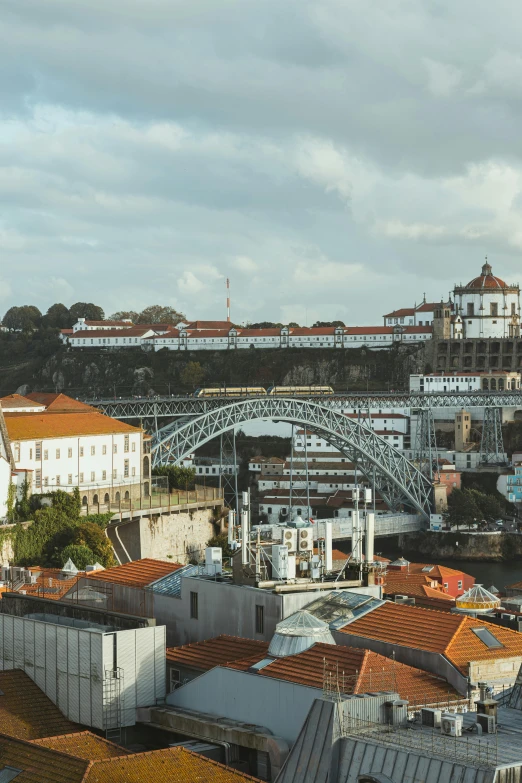 a city has red tile roofs and white buildings