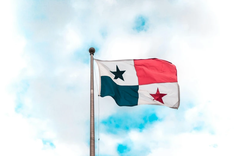 a texas flag on a pole with cloudy sky in the background