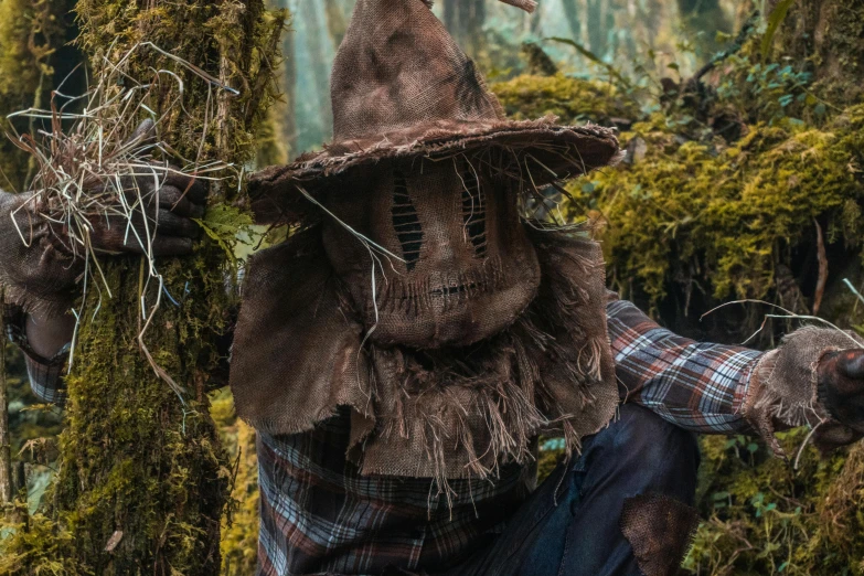 an image of a scarecrow standing in the woods
