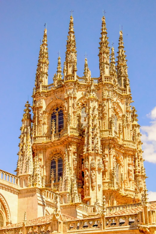 the old church is surrounded by tall pointed towers