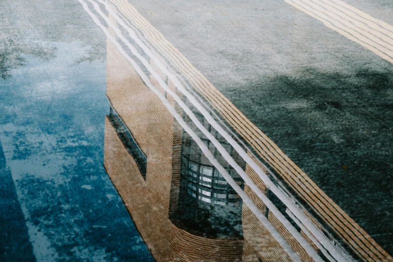 a city street is reflected in a dle