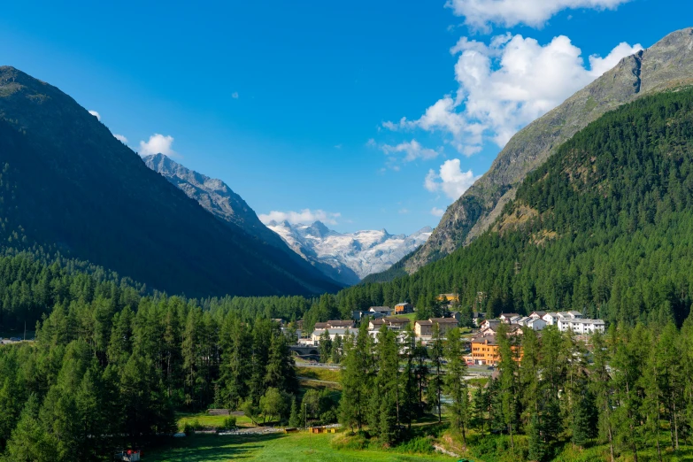 a scenic area has a river running through the valley