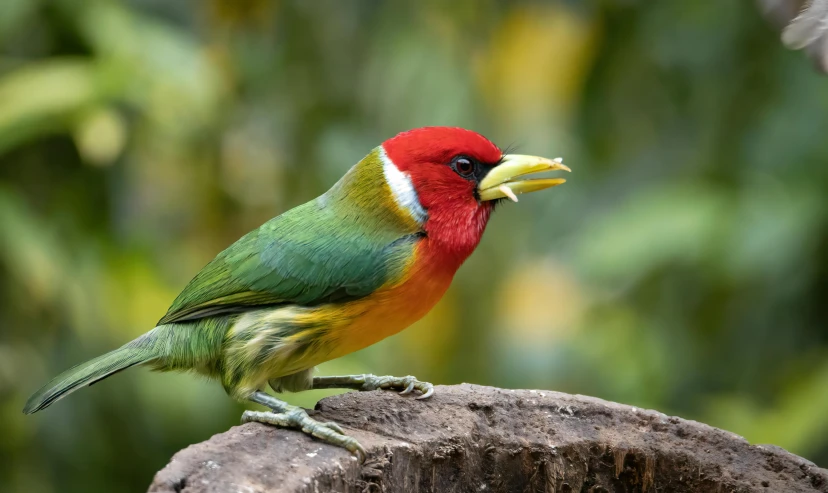 a colorful bird perches on top of a tree nch