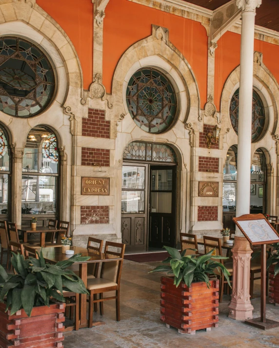 an old building with very big round windows