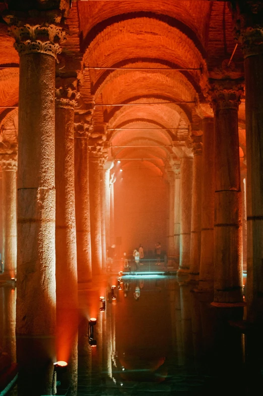 some columns and lights near one another