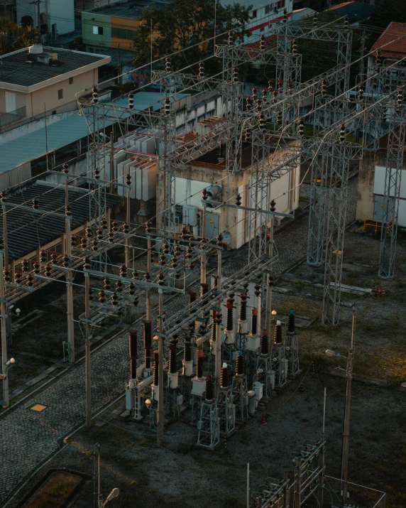 an aerial view of many oil refining machines