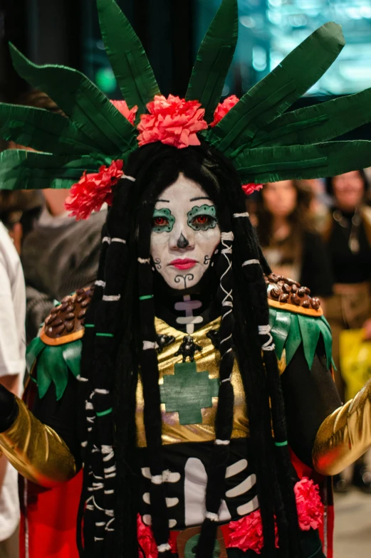 a woman wearing costume while holding an umbrella