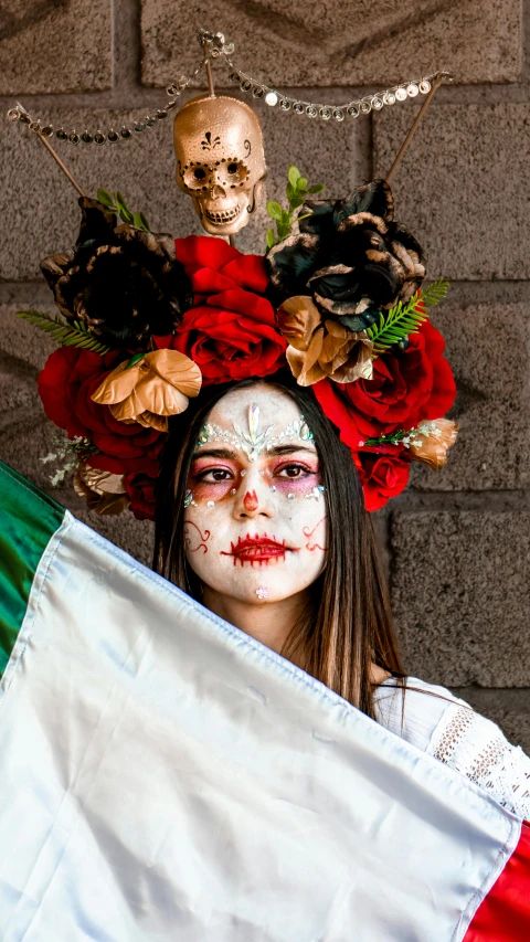 a woman has her hair and makeup decorated in flowers