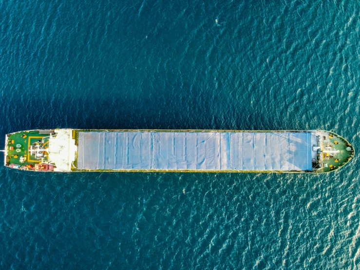 an aerial view of a container ship