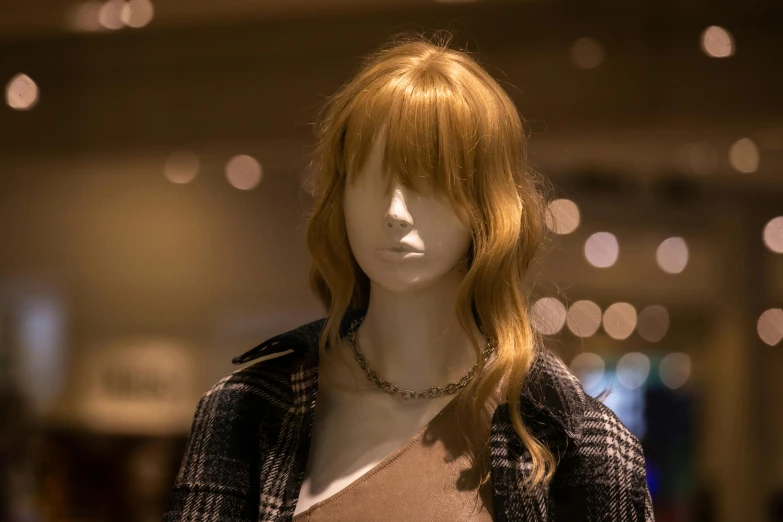 a women's hair is being displayed with a mannequin