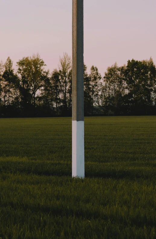 a pole in the middle of a green field