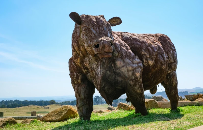 a sculpture in the grass of an outdoor area of land