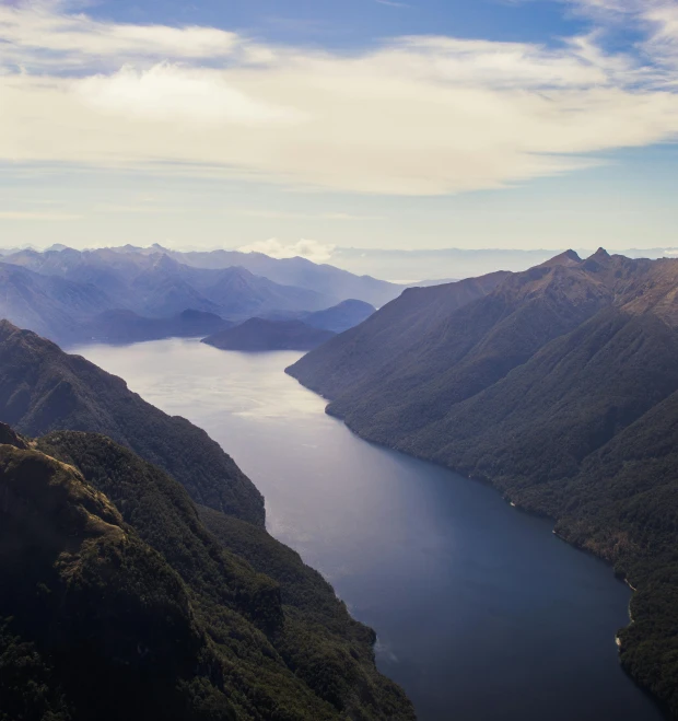 a po taken from above of a lake surrounded by mountains