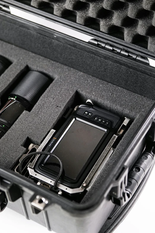 the case is filled with different gadgets and devices