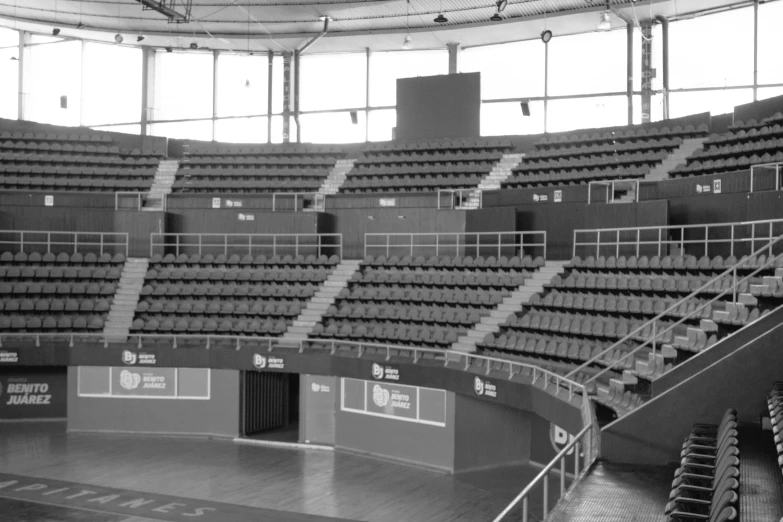 an empty concert or hall with stairs to the sides