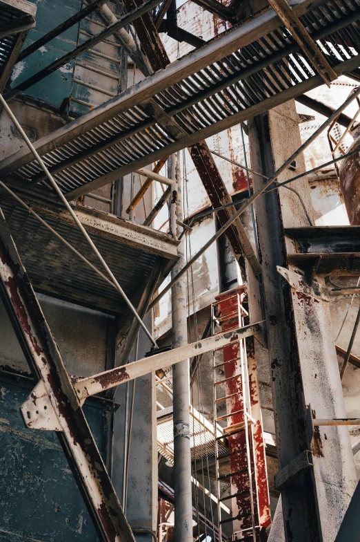 a stairway is covered in lots of rust