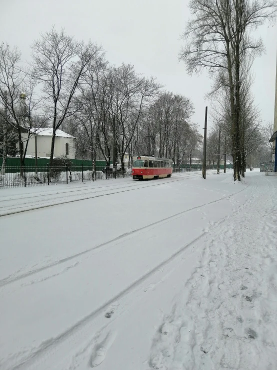 snowy sidewalk on street with parked cars and trees